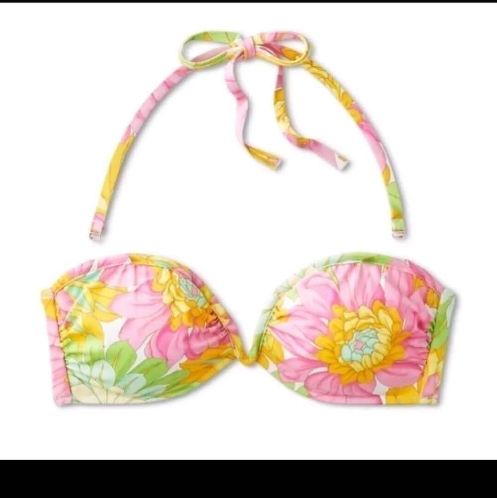 32B V-Wire Bandeau Halter Bikini Top Shade & Shore Multi Floral Print T09